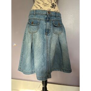 Y2K 90s
Bandolino Blu Womens Blue Denim Pleated A-Line Skirt Light Wash 34"